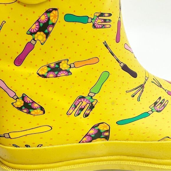 Western Chief Yellow In the Garden Print Mid-Calf Rubber Rain Boots Sz 8 - Picture 6 of 14